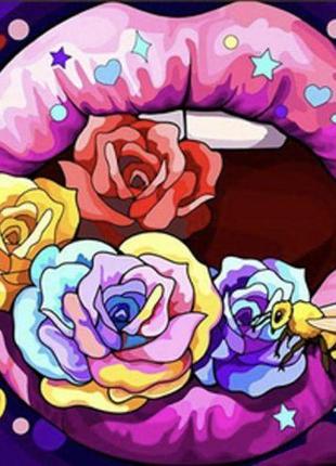 Алмазная мозаика "красочные губы" 30х30 см
