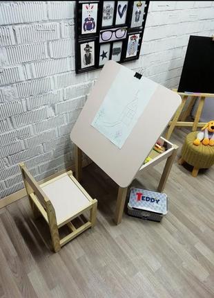 Екоігровий набір для дітей baby comfort стіл із нішею + стілець пудра