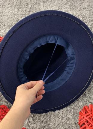 Шляпа федора унисекс с устойчивыми полями темно-синяя (поля 7 см)5 фото