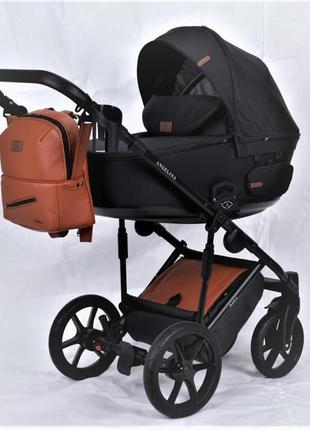 Дитяча коляска 2 в 1 angelina amica electro чорний + коричневий1 фото