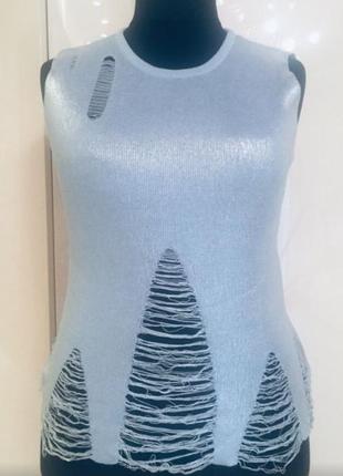 Блузка  - топ 20065 трикотаж с напылением  модный стальной цвет , турция