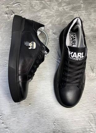 Мужские кожаные, черные, стильные кеды karl lagerfeld. от 40 до 45 гг. карл 0215/1 black деми2 фото