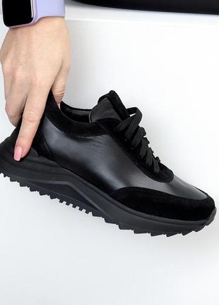 Имиджевые женские черные кроссовки натуральная кожа+замша производство украина2 фото