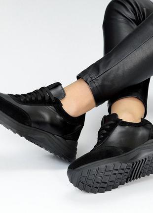 Имиджевые женские черные кроссовки натуральная кожа+замша производство украина6 фото