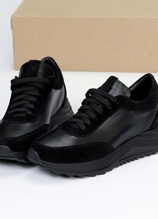 Имиджевые женские черные кроссовки натуральная кожа+замша производство украина3 фото