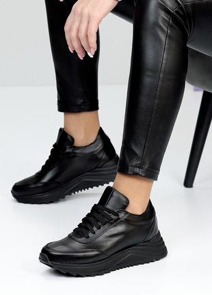 Имиджевые женские черные кроссовки натуральная кожа производство украина8 фото