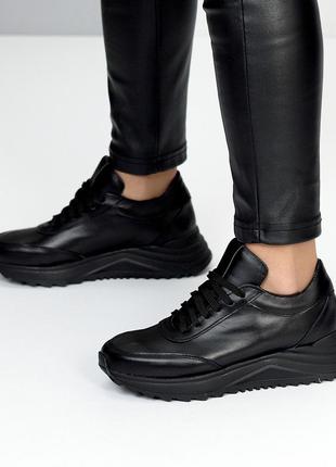 Имиджевые женские черные кроссовки натуральная кожа производство украина5 фото
