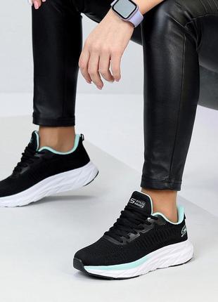 Легкие удобные женские черные мятные кроссовки из текстиля для спорта и для повседневного ношения6 фото