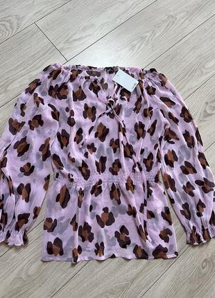 Блуза свободного кроя леопардовая пышные рукава пляжная туника