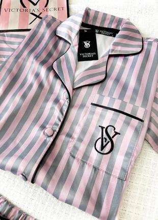 Полосата сатинова брендова піжама vs сорочка і шорти s-xl2 фото