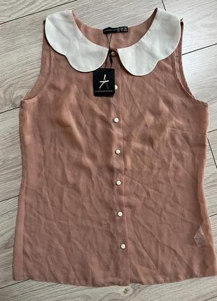 Блуза шифонова з комірцем ґудзики нюдова