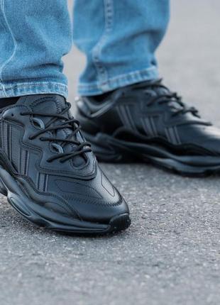 Мужские кожаные, черные, стильные кроссовки adidas. от 41 до 46 гг. 0770 ал демисезонные  🔝7 фото