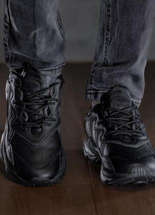 Мужские кожаные, черные, стильные кроссовки adidas. от 41 до 46 гг. 0770 ал демисезонные  🔝5 фото