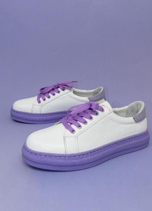 Жіночі кросівки кеди шкіряні на білі фіолетові 36-40 кроссовки женские кожаные guero турция1 фото