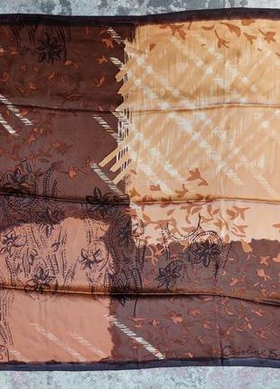 Шёлковый винтажный платок, шоколадно-бежевый, шов роуль caroline biss(82 см на 82 см)1 фото