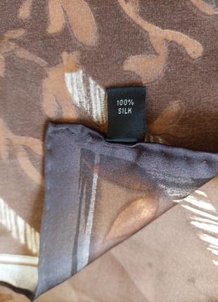 Шёлковый винтажный платок, шоколадно-бежевый, шов роуль caroline biss(82 см на 82 см)5 фото