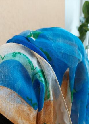 Винтажный бежевый платок в цветочный принт (84 см на 90 см)2 фото