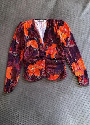 Блуза квіткова блузка в квітковий принт zara фіолетова8 фото