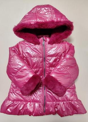Куртка демисезонная детская розовая на меховой подкладке для девочки 80 см ovs fagottino3 фото