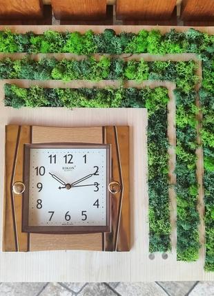 Годинник з стабілізованим мохом, настінний дерев'яний - 40х40 см | тихий хід1 фото