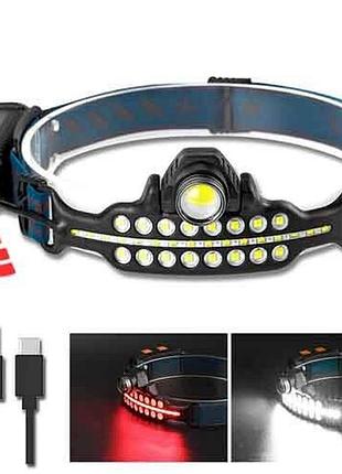 Фонарь налобный bl-w690-lts+smd white+red сенсорный (с датчиком движения), светодиодный налобный фонарик