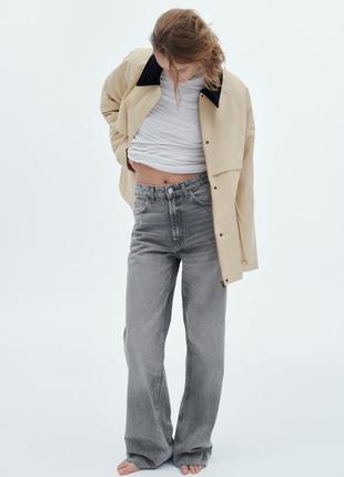Джинсы серые прямые zara wide leg blue/grey