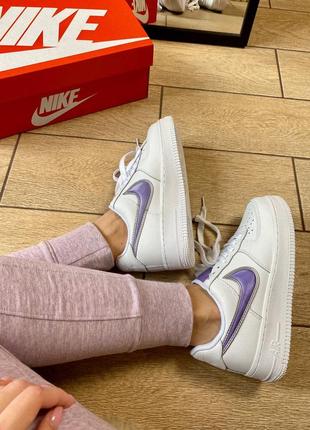 Nike air force 1 white & purple  🆕 женские кроссовки найк аир форс 🆕 белые6 фото