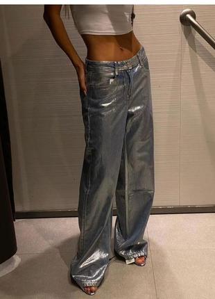Металлизированные джинсы z1975 straight mid-rise zara10 фото