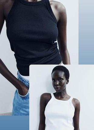 Базовая майка в рубчик от h&m белая черная s m l