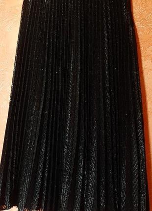 Чёрная юбка миди плиссе с люрексовой нитью9 фото