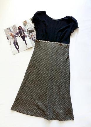 Черное платье с клетчатой шерстяной юбкой bgn studio