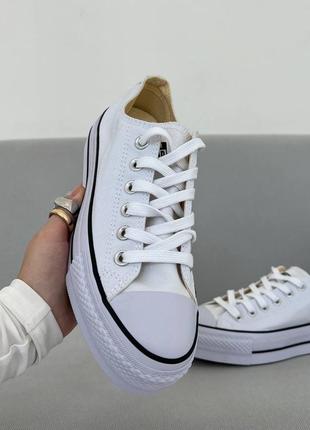 Женские высокие кеды конверс converse all star low platform white / женская демисезонная обувь на весну, лето и осень конверсы белые8 фото