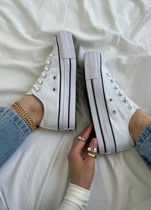 Женские высокие кеды конверс converse all star low platform white / женская демисезонная обувь на весну, лето и осень конверсы белые6 фото