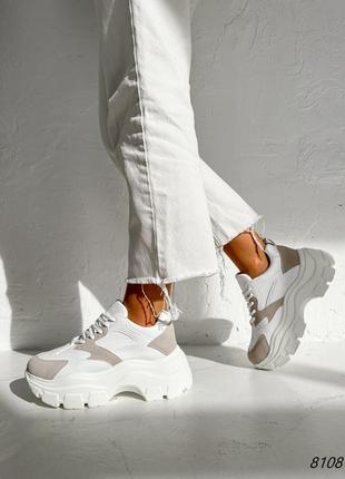 Кроссовки белые,беж,экокожа,базовые на платформе стильные,на шнурках 36,37,38,39,401 фото