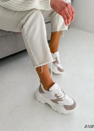 Кроссовки белые,беж,экокожа,базовые на платформе стильные,на шнурках 36,37,38,39,406 фото