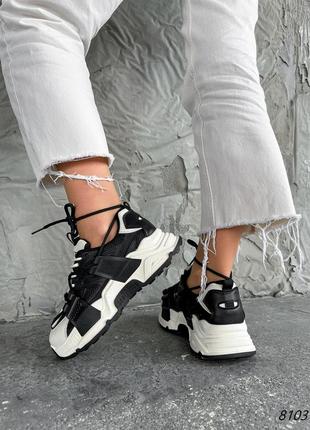 Кросівки чорні з білим на шнурках,стильні базові 36,37,38,39,40,4110 фото