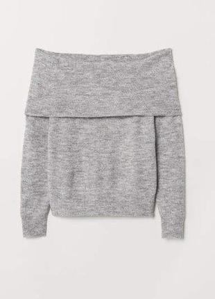 Сірий вовняний светр зі спущеними плечима від h&m, трендовий светр y2k без плечей2 фото