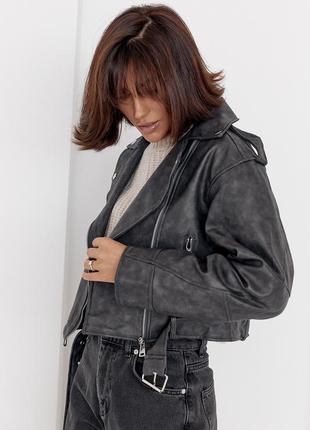 Жіноча куртка-косуха зі шкірозамінника2 фото