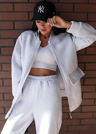 Теплый удлиненный бомбер oversize на флисе * люкс качество