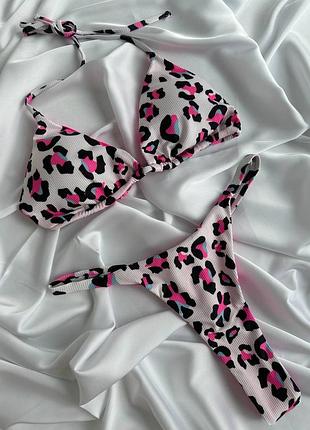 Купальник женский белый на завязках с принтом m арт 1490