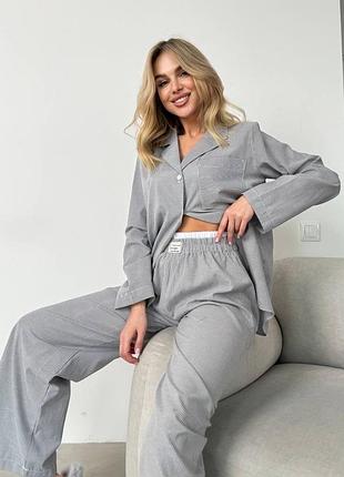 Жіночий домашній костюм трійка шорти + штани + сорочка комплект вільного крою