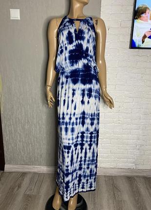 Довга трикотажна сукня з напуском на талії плаття максі у принт варка rеsort, xxxxl 56р