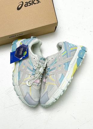 Классные женские кроссовки asics gel-kahana 8 grey blue yellow серые жёлто-голубые