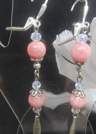 Ніжні рожеві сережки. кульчики з морганітом .4 фото