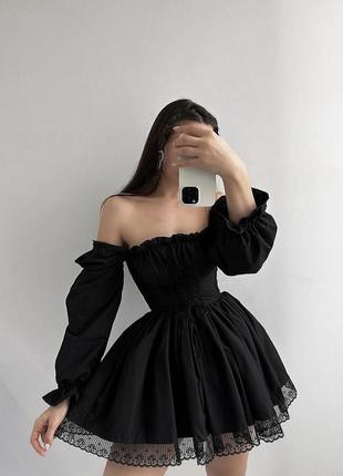 Платье лолита готическое кукольное с шнуровкой корсетное с рукавами dollskill lolita