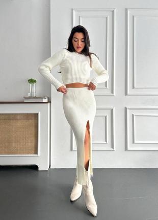 Красивий костюм вʼязаний рубрик юбка міді з розрізом кофта2 фото