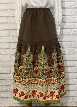 Falmer длинная юбка из натуральной ткани в цветочный принт, длинная,7 фото