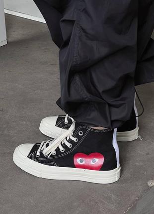 Женские высокие кеды конверс converse x comme des garçons play black high / женская демисезонная обувь на весну, лето и осень конверсы кроссовки9 фото