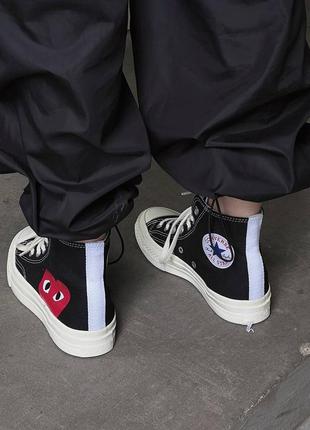 Женские высокие кеды конверс converse x comme des garçons play black high / женская демисезонная обувь на весну, лето и осень конверсы кроссовки10 фото