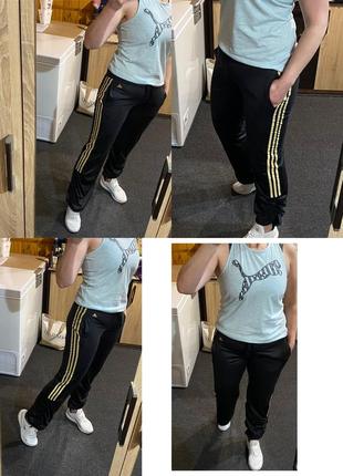 Винтажные черные спортивные штаны с золотыми лампасами,adidas,p38-402 фото